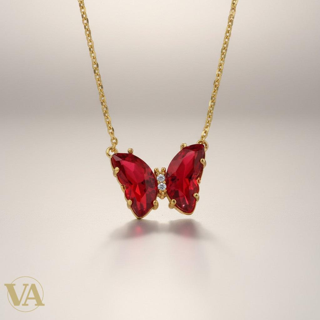 Collier Femme Papillon Vermeil — Grenat Rouge Taille Marquise | Bijoux Vindicta