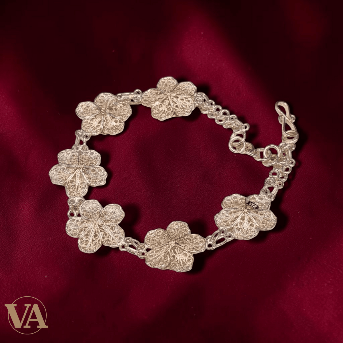 Bracelet Femme Argent 925 Massif – Fleurs 4 Pétales Filigranes - Argent 925 - Vindicta