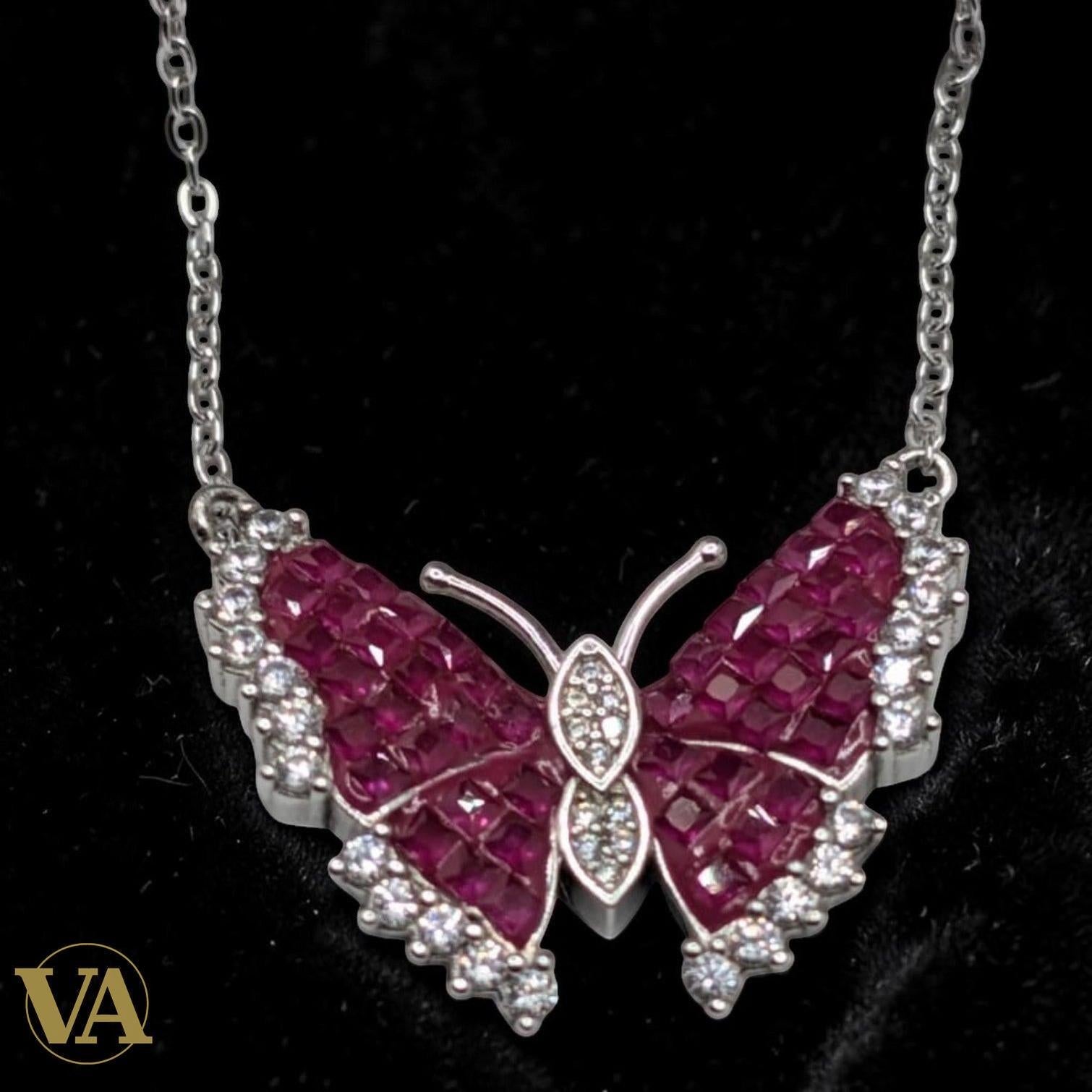 Collier Papillon Argent 925 — Zircons Rouges et Blancs