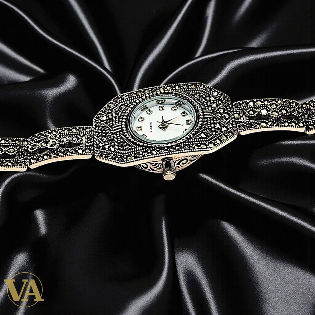 Bracelet-Montre Argent 925 & Marcassite – Élégance intemporelle