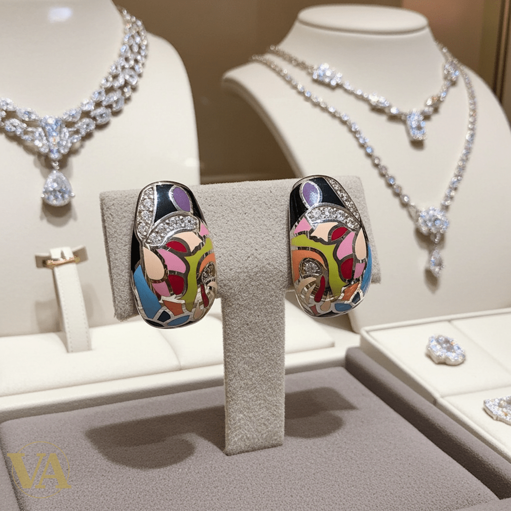 Boucles d'oreilles Femme Argent 925 – Émail Mosaïque Multicolore & Zirconiums-Vindicta : Bijoux Argent 925 Massif, Luxe et Héritage