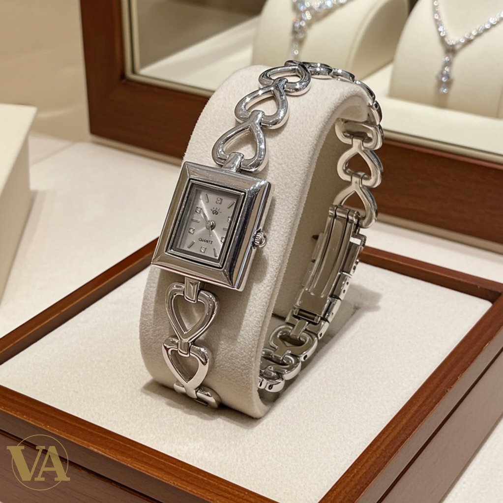 Montre Femme Argent 925 – Bracelet Cœurs & Cadran Carré Quartz-Vindicta : Bijoux Argent 925 Massif, Luxe et Héritage