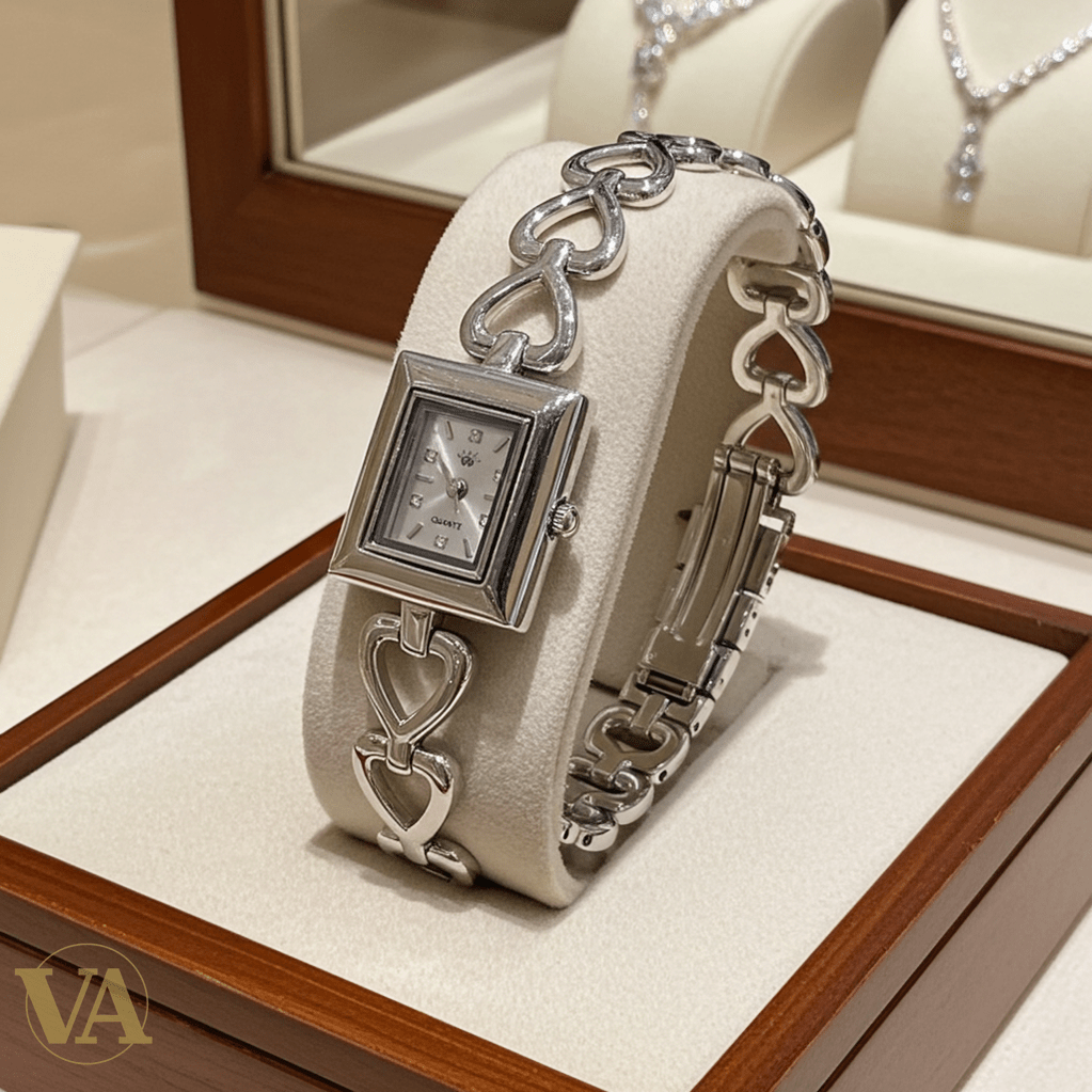 Montre Femme Argent 925 – Bracelet Cœurs & Cadran Carré Quartz - Argent 925 - Vindicta
