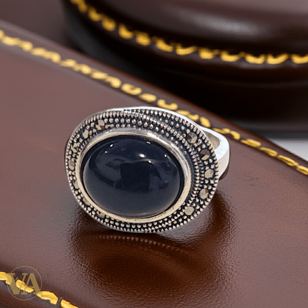Bague Femme Argent 925 Onyx Noir & Marcassites - Argent 925 - Vindicta