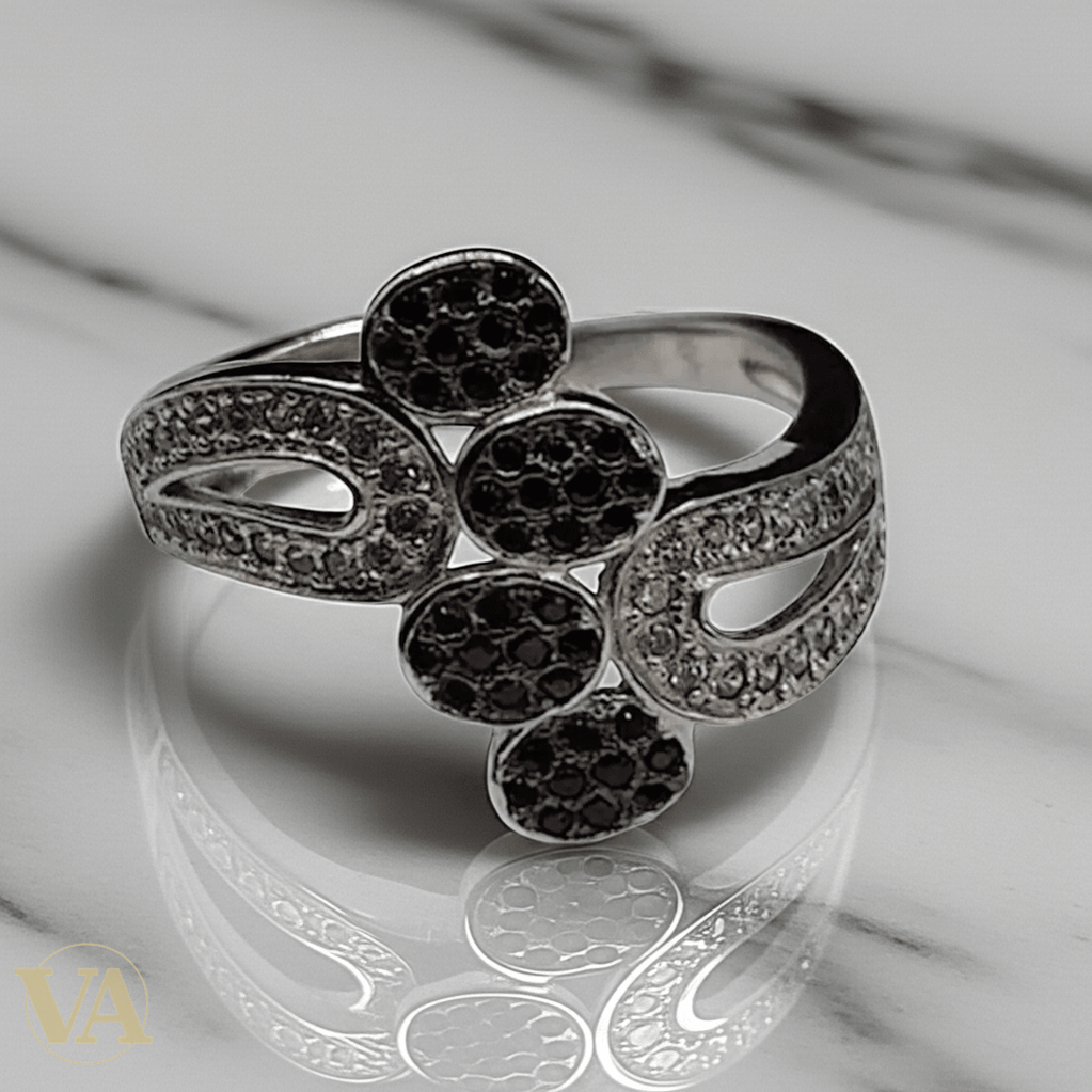 Bague Femme argent 925 pavée noire – ajourée - Argent 925 - Vindicta