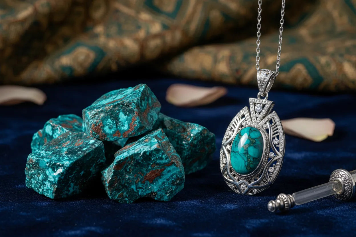Chrysocolle : Bleu Profond et Puissance Féminine en Argent 925-Vindicta : Bijoux Argent 925 Massif, Luxe et Héritage