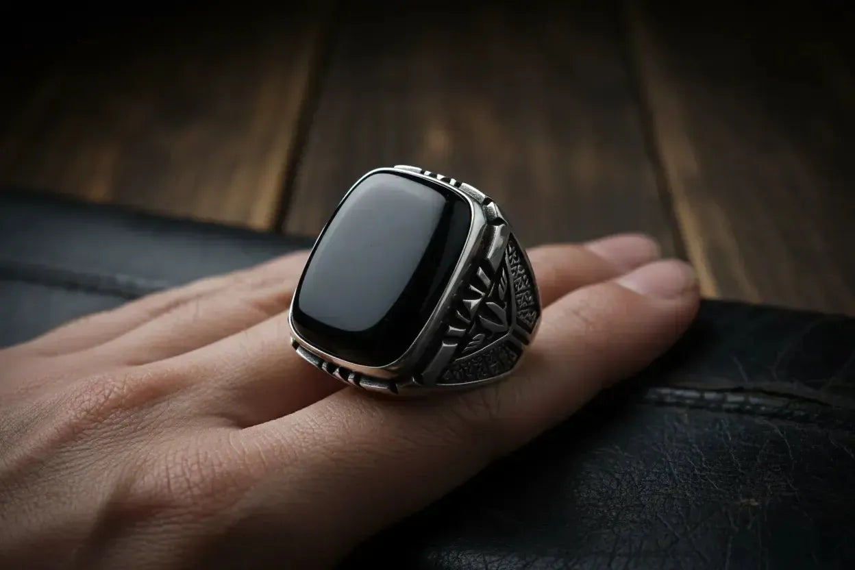 Bagues homme onyx noir argent 925 - élégance sombre et puissance masculine