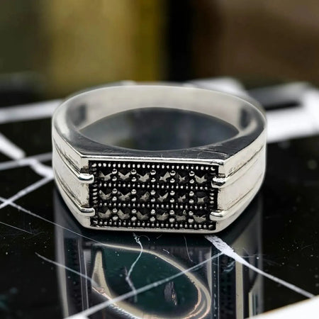 Bague Homme Marcassite Argent 925 — L’Élégance Sombre de l’Art Déco