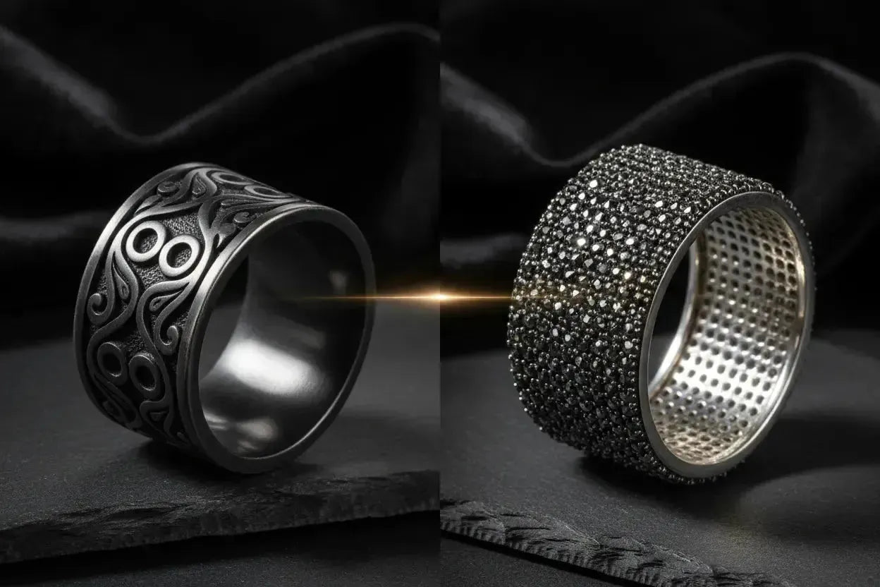 Argent noirci vs marcassite en argent 925 - comparaison techniques et rendus