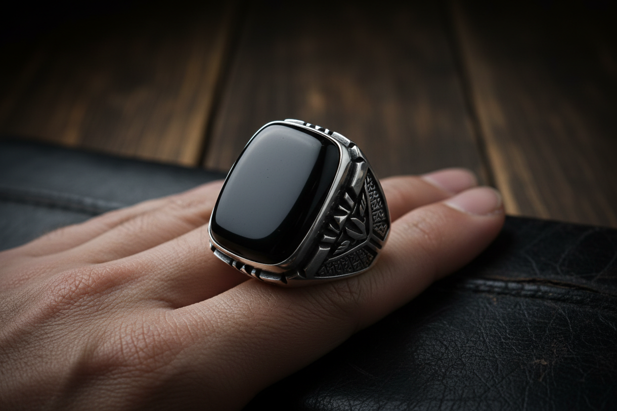 Bagues homme onyx noir argent 925 - élégance sombre et puissance masculine