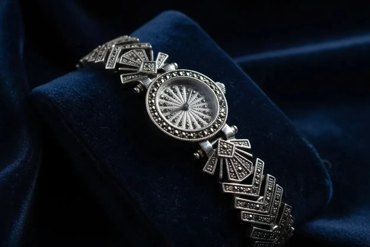 Montre-bracelet argent 925 et marcassite - élégance Art Déco au poignet