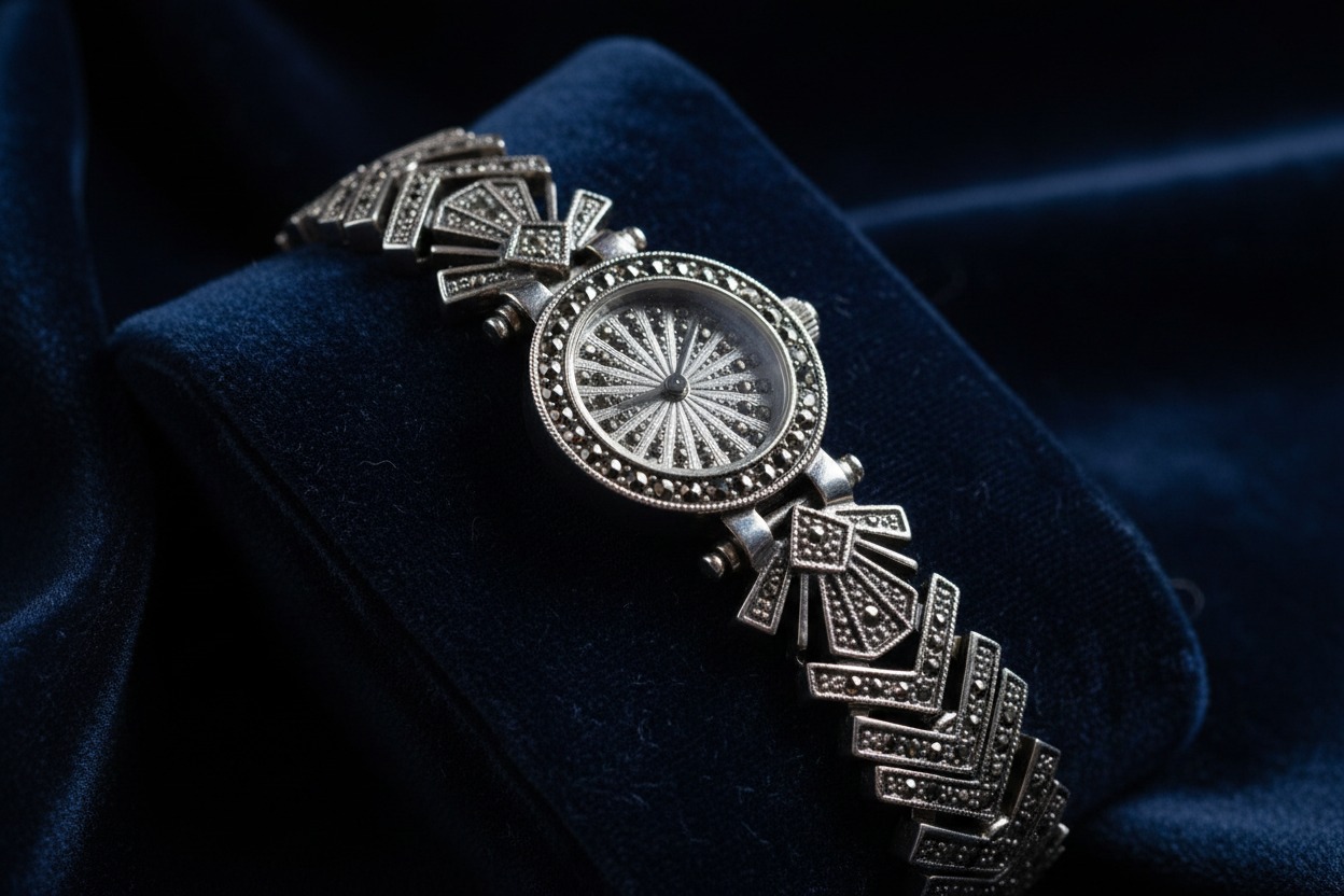 Montres-Bracelets Argent 925 & Marcassite : L'Élégance Art Déco au Poignet