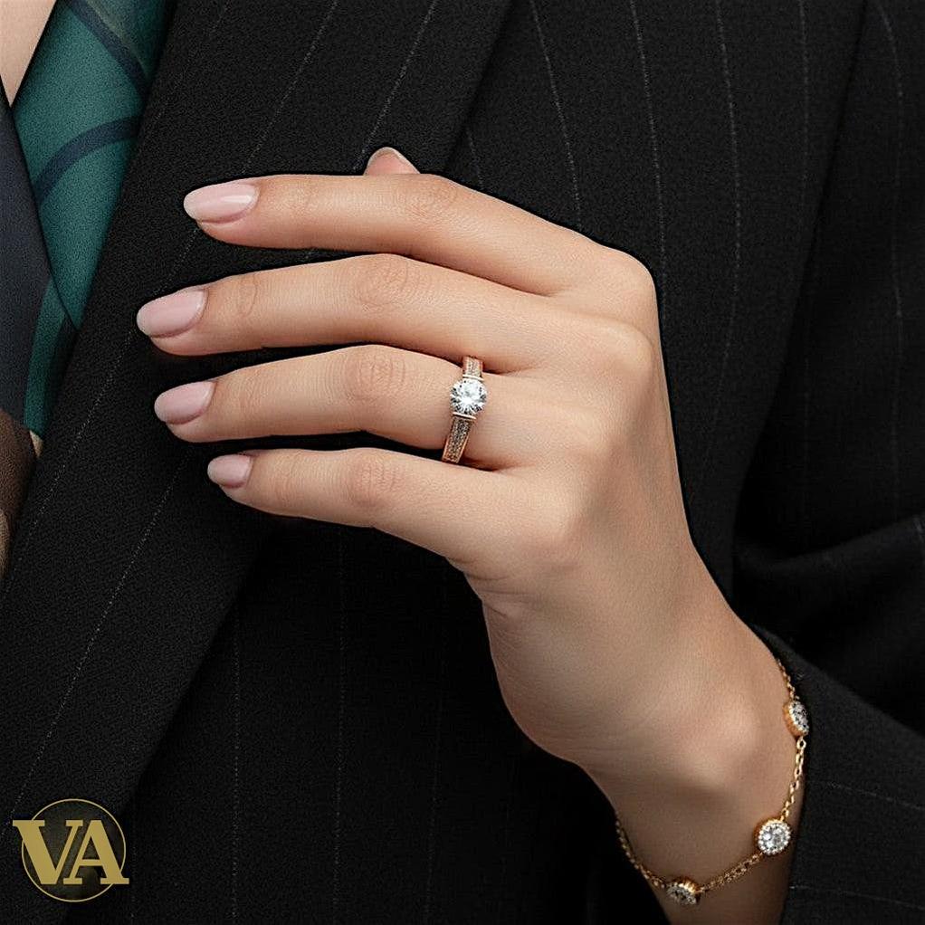 Bague Femme Argent 925 Plaqué Or Rose – Solitaire Zirconium Élégant | Bijoux Vindicta