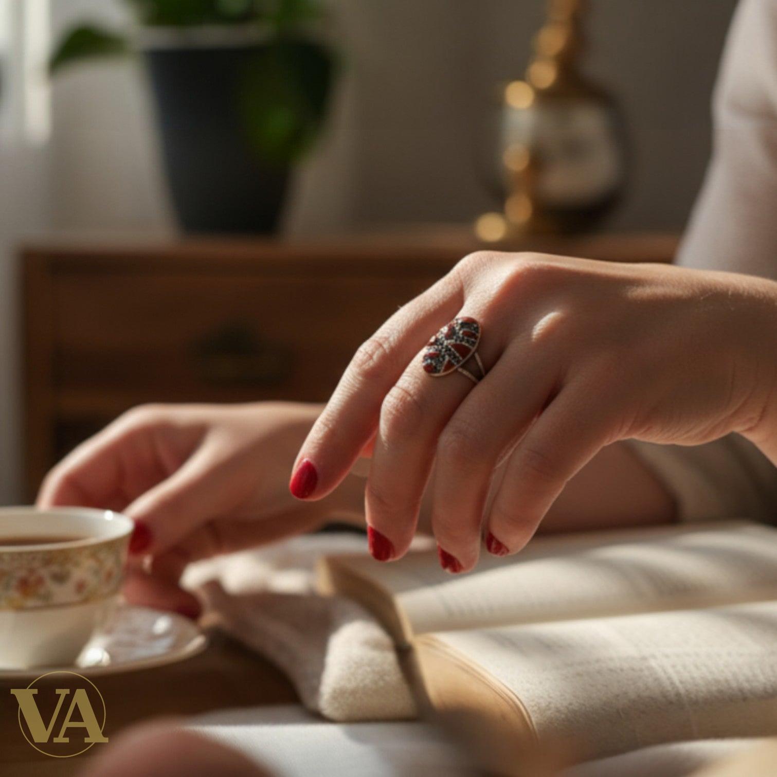 Bague Femme Argent 925 Cornaline & Marcassite