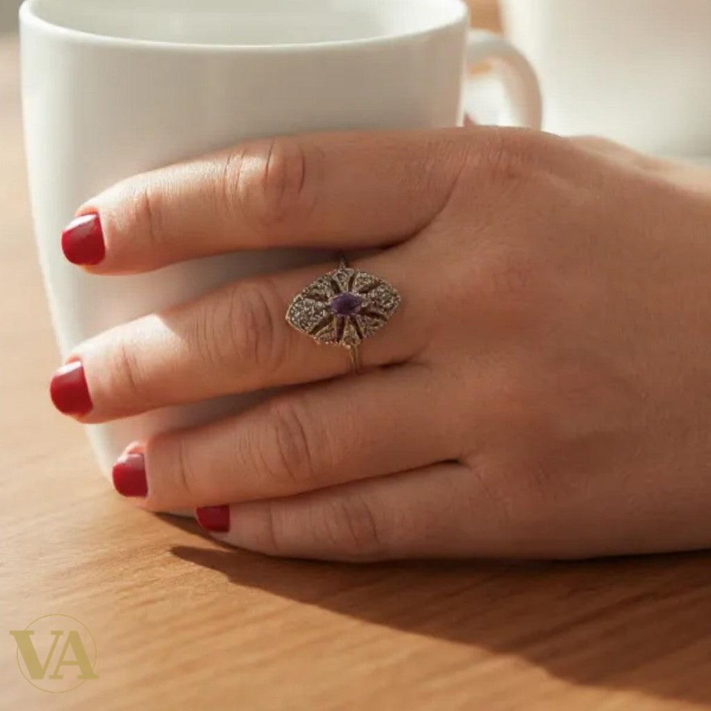 Bague argent 925 améthyste et marcassites