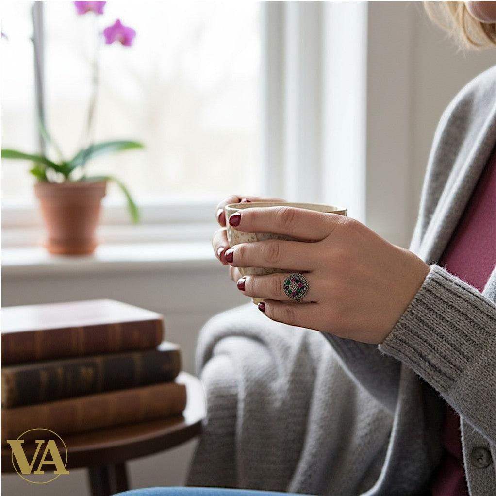 Bague argent 925 pierres multicolores et marcassites