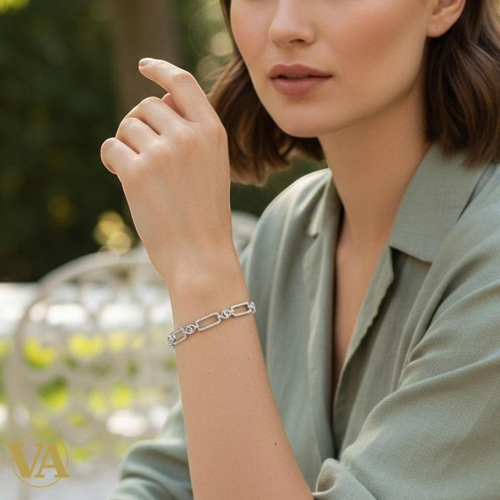 Bracelet Femme en argent 925 – Maillons rectangulaires pavés de zirconiums | Bijoux Vindicta