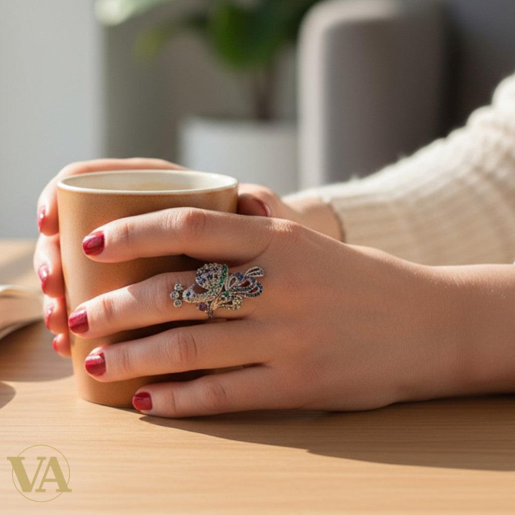 Bague Argent 925 Paon Marcassites & Pierres