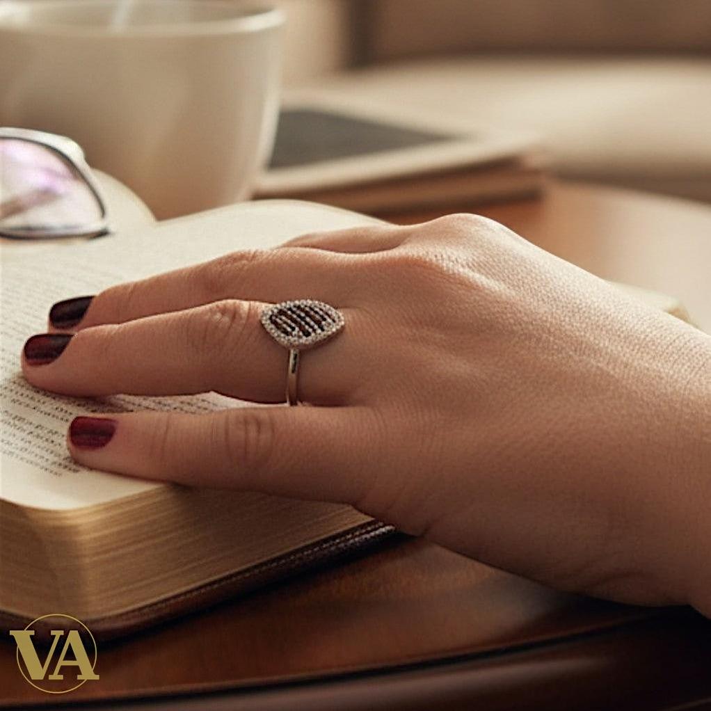 Bague argent 925 losange zircons noirs et blancs