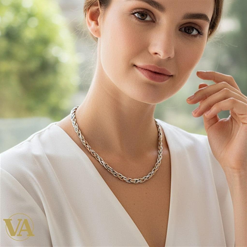 Collier tressé trois couleurs en argent 925 – Élégance italienne