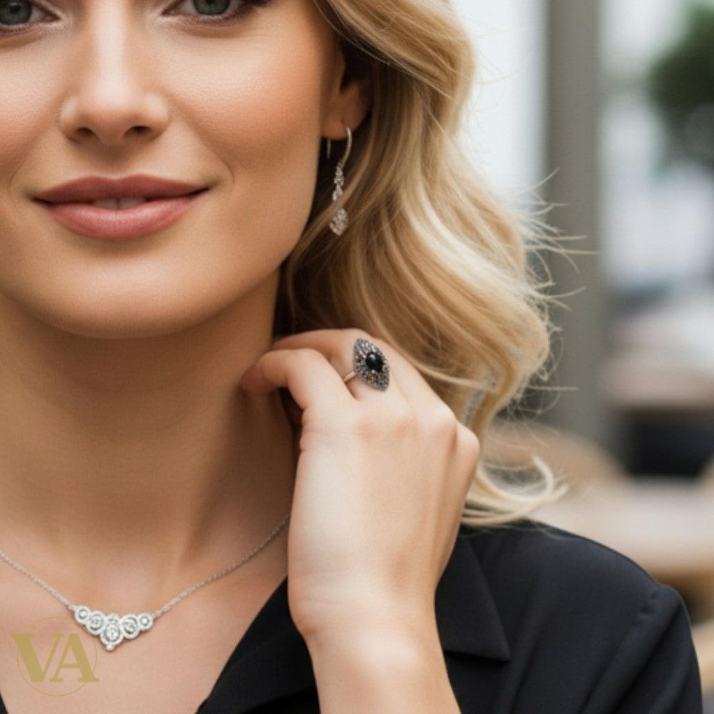 Bague Femme Argent 925 – Onyx noir & Marcassites