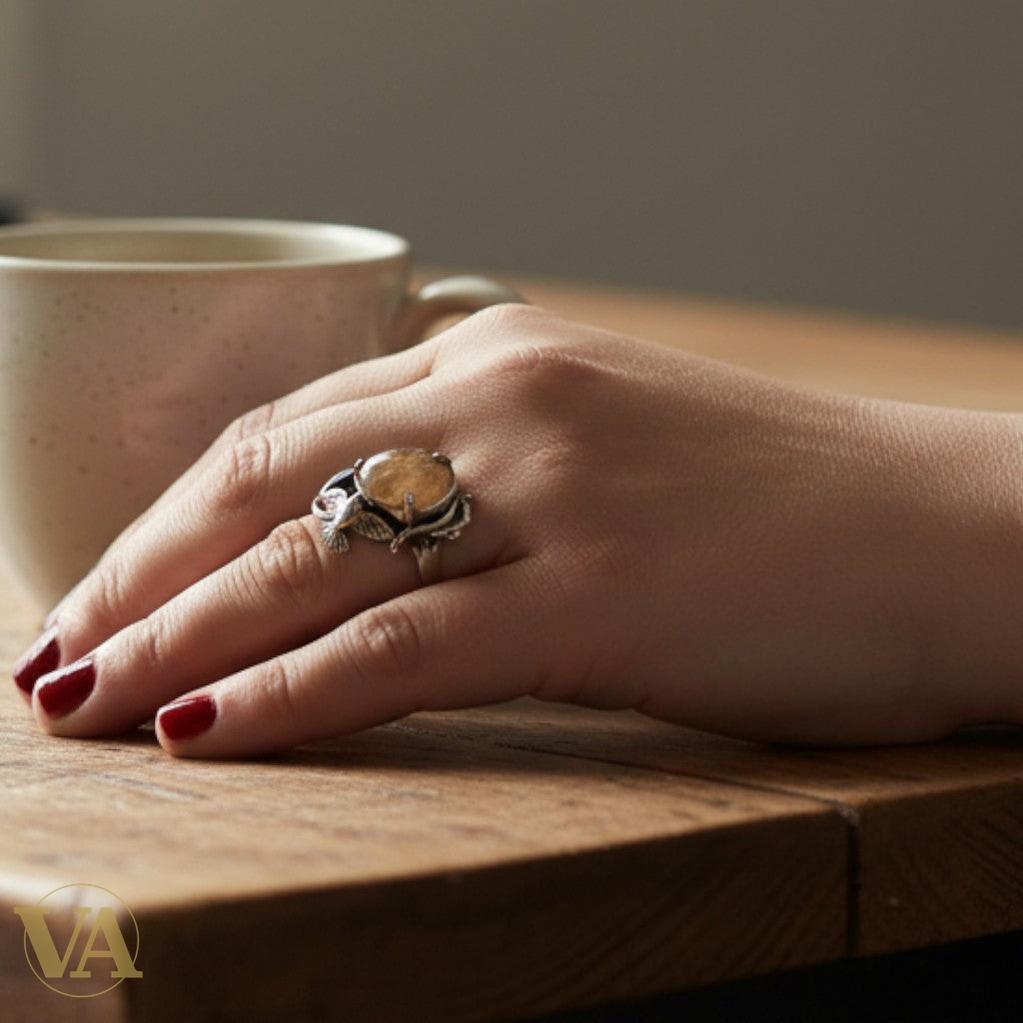 Bague Femme Argent 925 & Quartz Rutile doré.