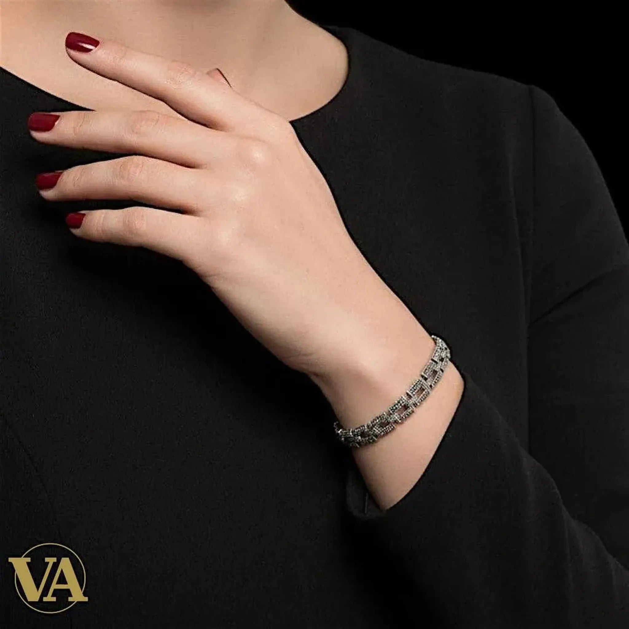 Bracelet Femme argent 925 & marcassite – Maillons rectangulaires | Bijoux Vindicta
