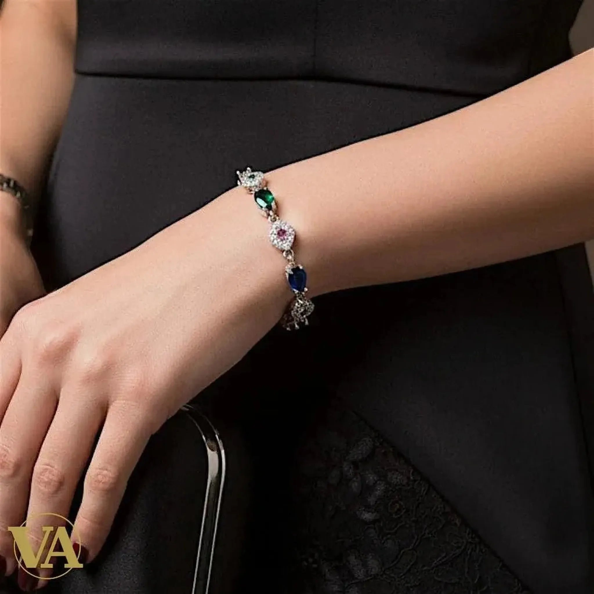 Bracelet Femme Argent 925 avec Strass Multicolores – 17+5 cm | Bijoux Vindicta