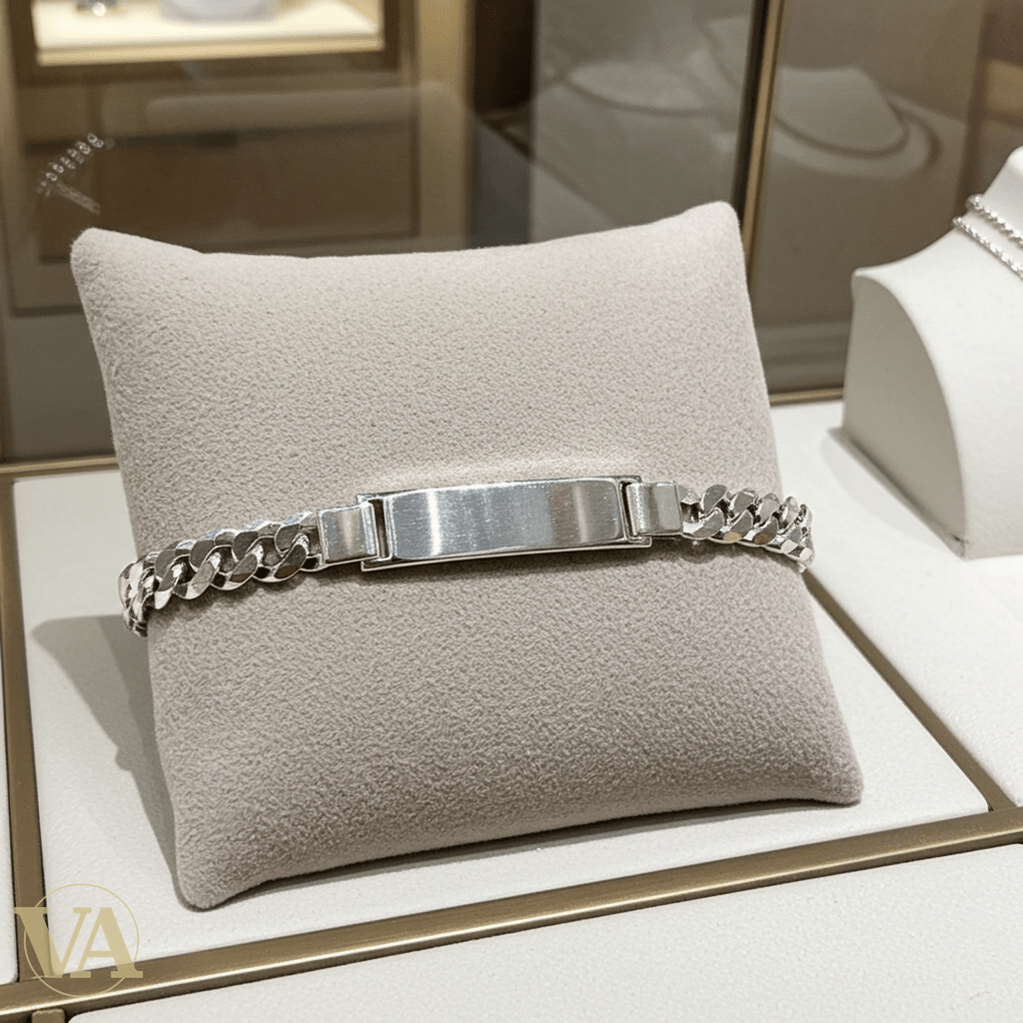 Bracelet Homme Argent 925 – Gourmette & Plaque Fine 38 mm - Argent 925 - Vindicta