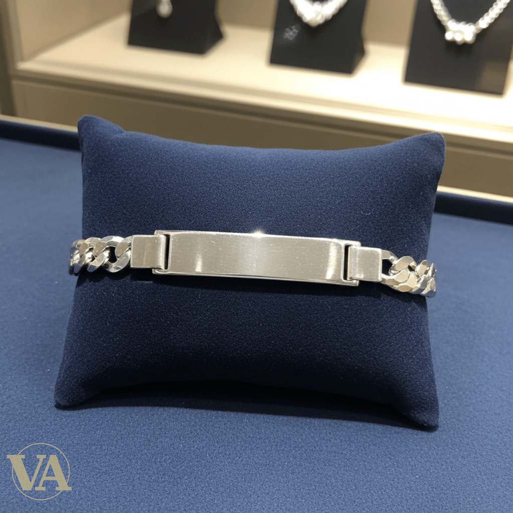 Bracelet Homme Argent 925 – Gourmette & Plaque Fine 38 mm - Argent 925 - Vindicta