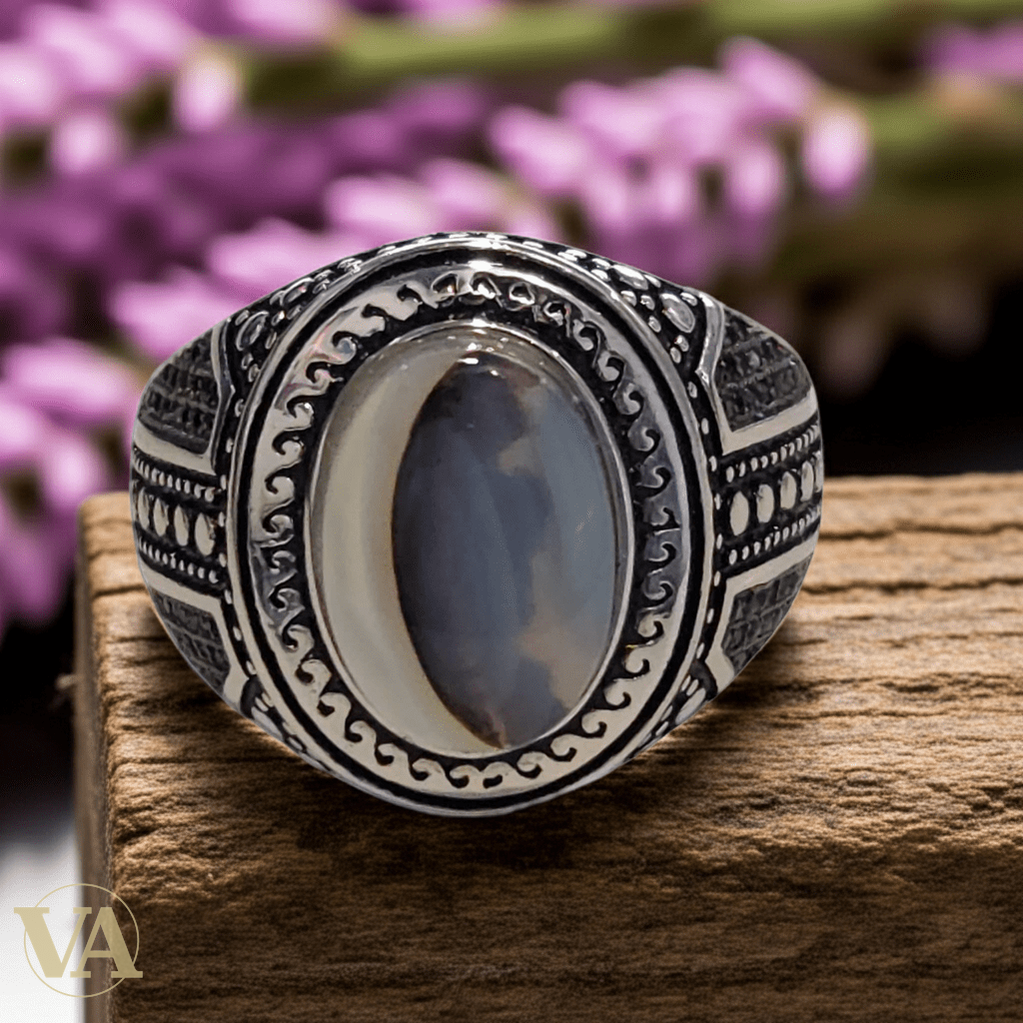 Bague Homme Argent 925 Agate Grise – Élégance Authentique - Argent 925 - Vindicta