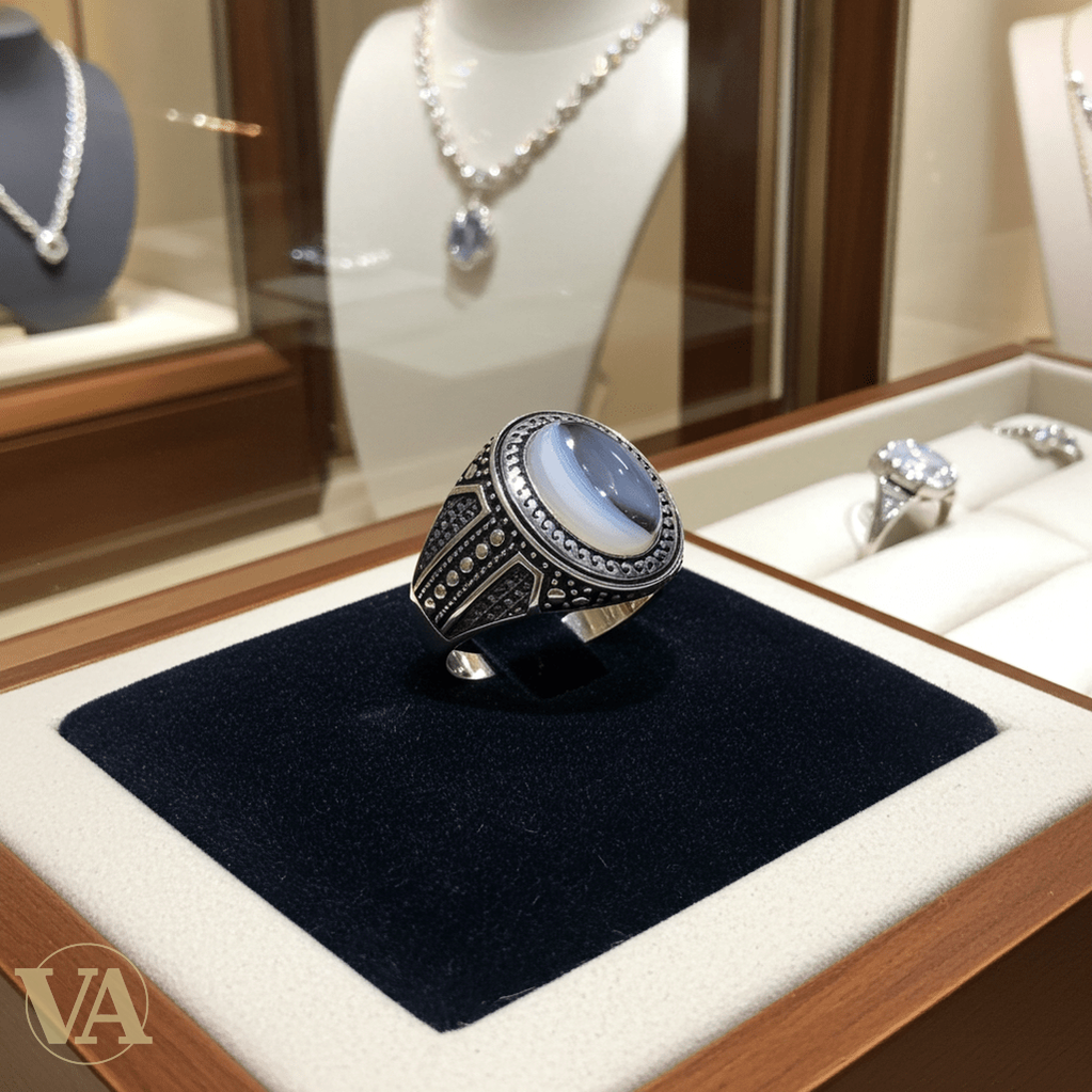 Bague Homme Argent 925 Agate Grise – Élégance Authentique - Argent 925 - Vindicta