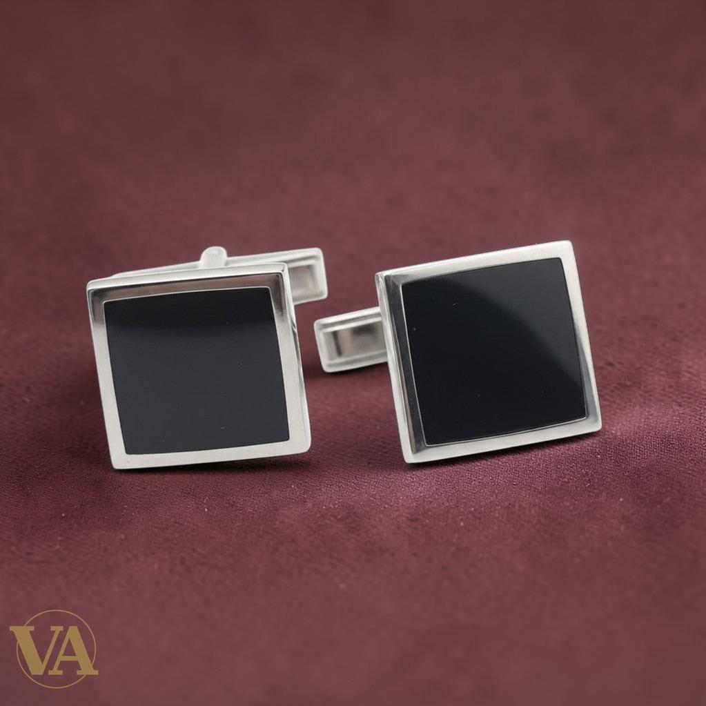 Boutons de manchette homme en argent 925 et onyx noir carrés - Argent 925 - Vindicta