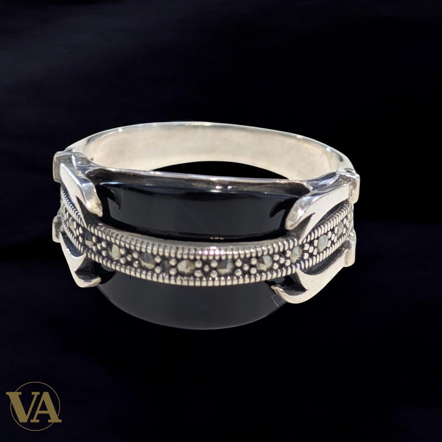 Bague Homme Argent 925 – Onyx Noir & Marcassite