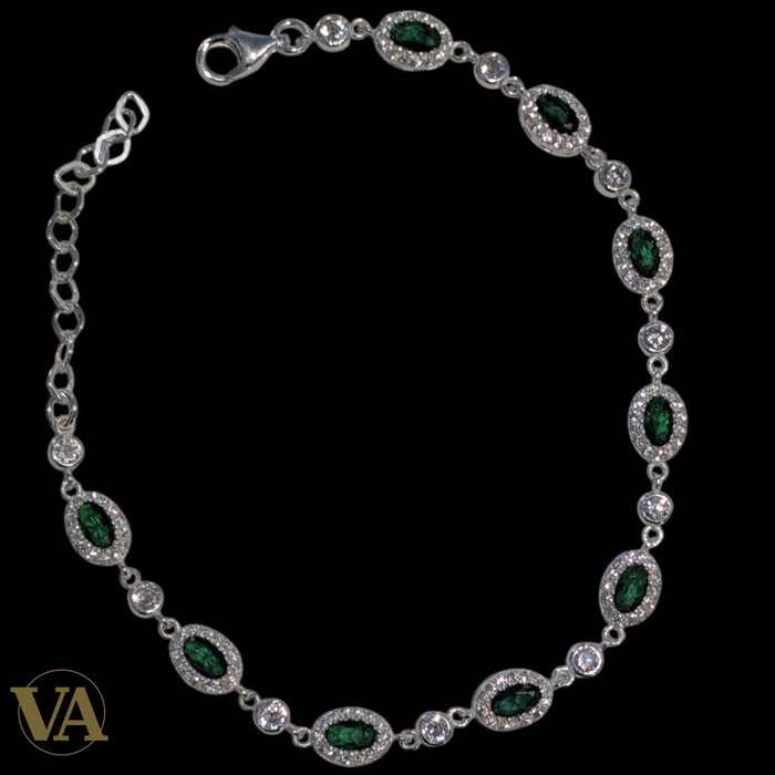 Bracelet Femme Argent 925 Oxyde Vert Émeraude Vintage