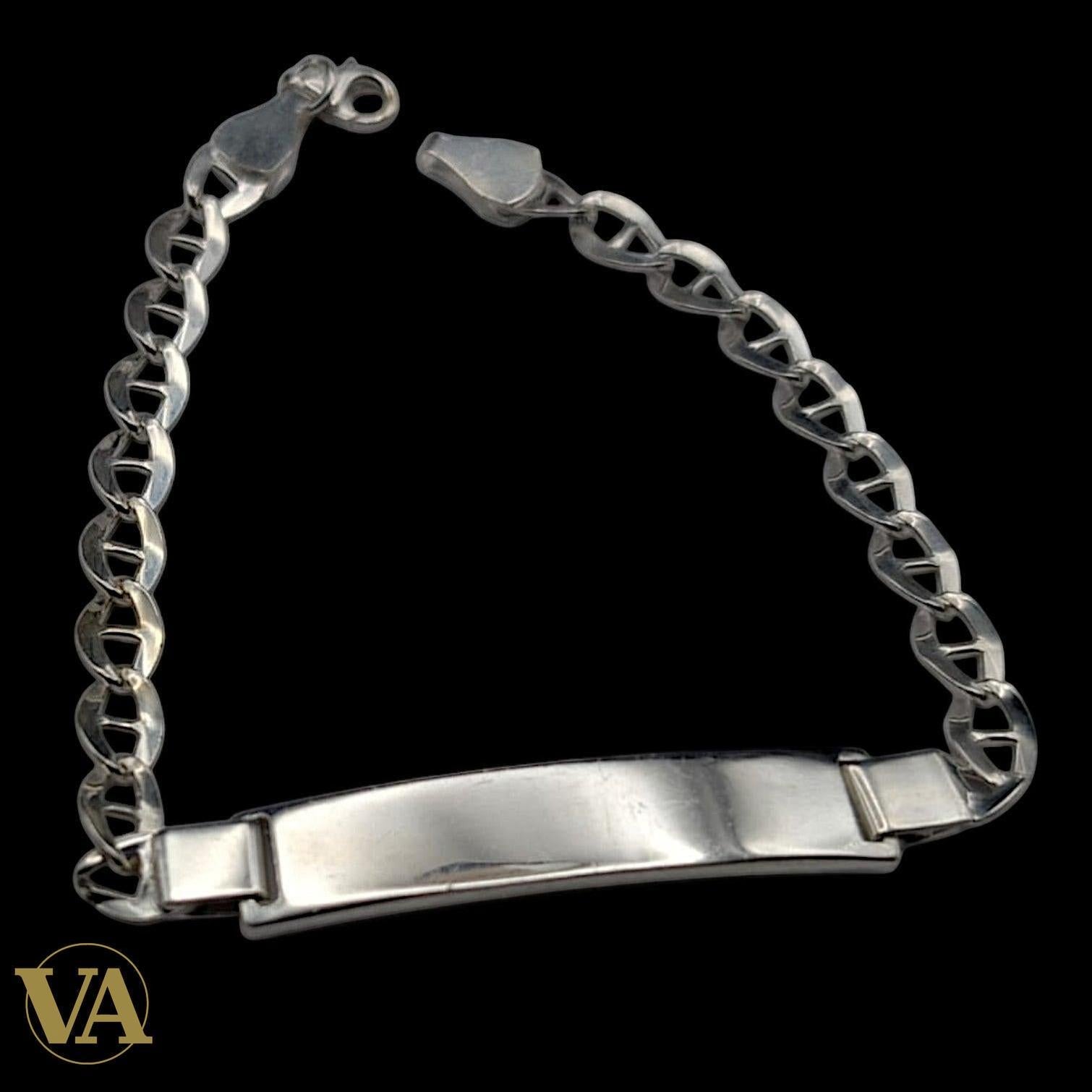 Bracelet Homme Argent 925 – Maille Fine & Plaque 38 mm