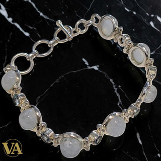 Bracelet Femme Argent 925 Pierre de Lune & Cristaux Vintage