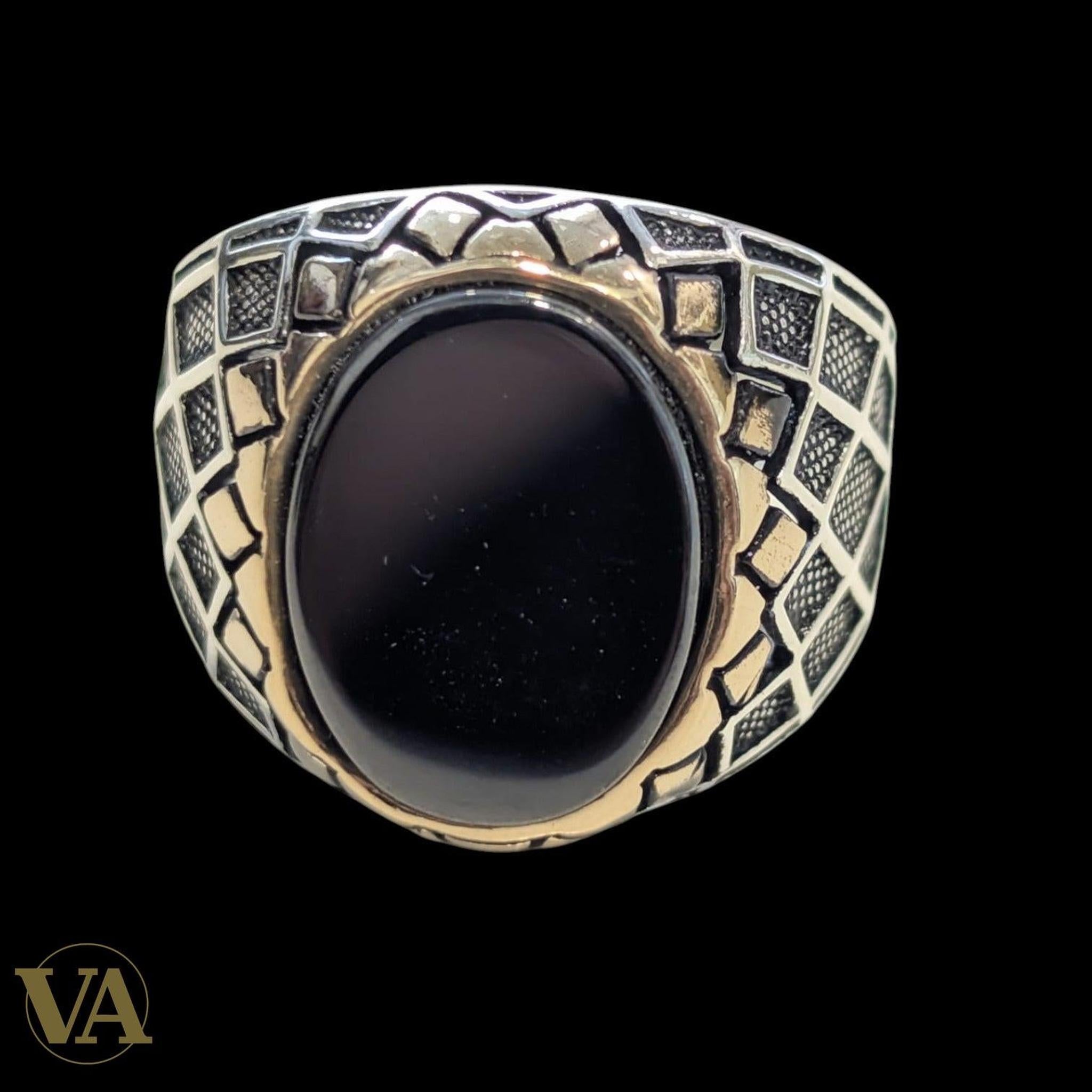 Bague homme argent 925 – Onyx noir & marcassite - Argent 925 - Vindicta