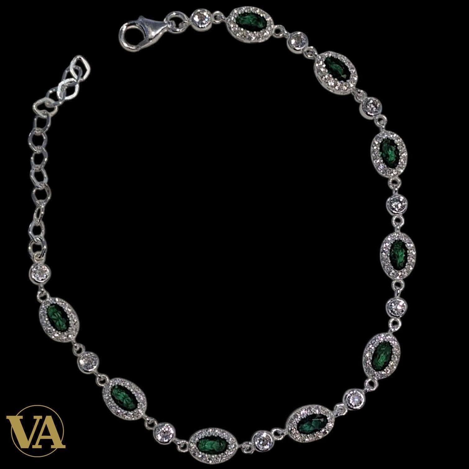 Bracelet Femme Argent 925 Oxyde Vert Émeraude Vintage | Bijoux Vindicta