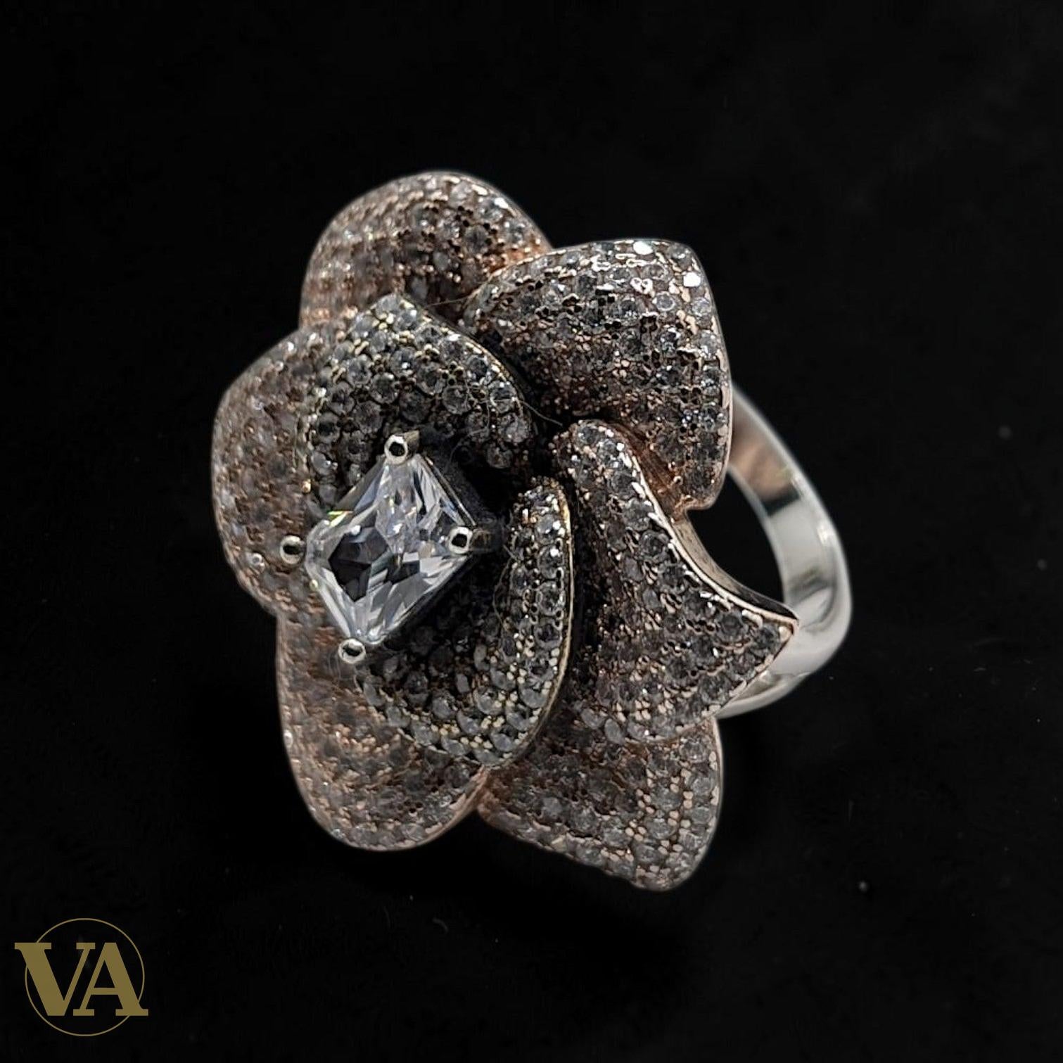 Bague Femme Argent 925 Plaqué Or Rose – Grande Fleur Sculptée-Vindicta : Bijoux Argent 925 Massif, Luxe et Héritage