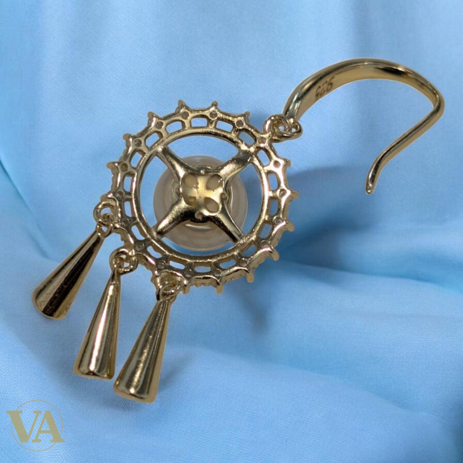 Boucles d’Oreilles Femme en Argent Plaqué Or – Perle & Oxydes de Zirconium