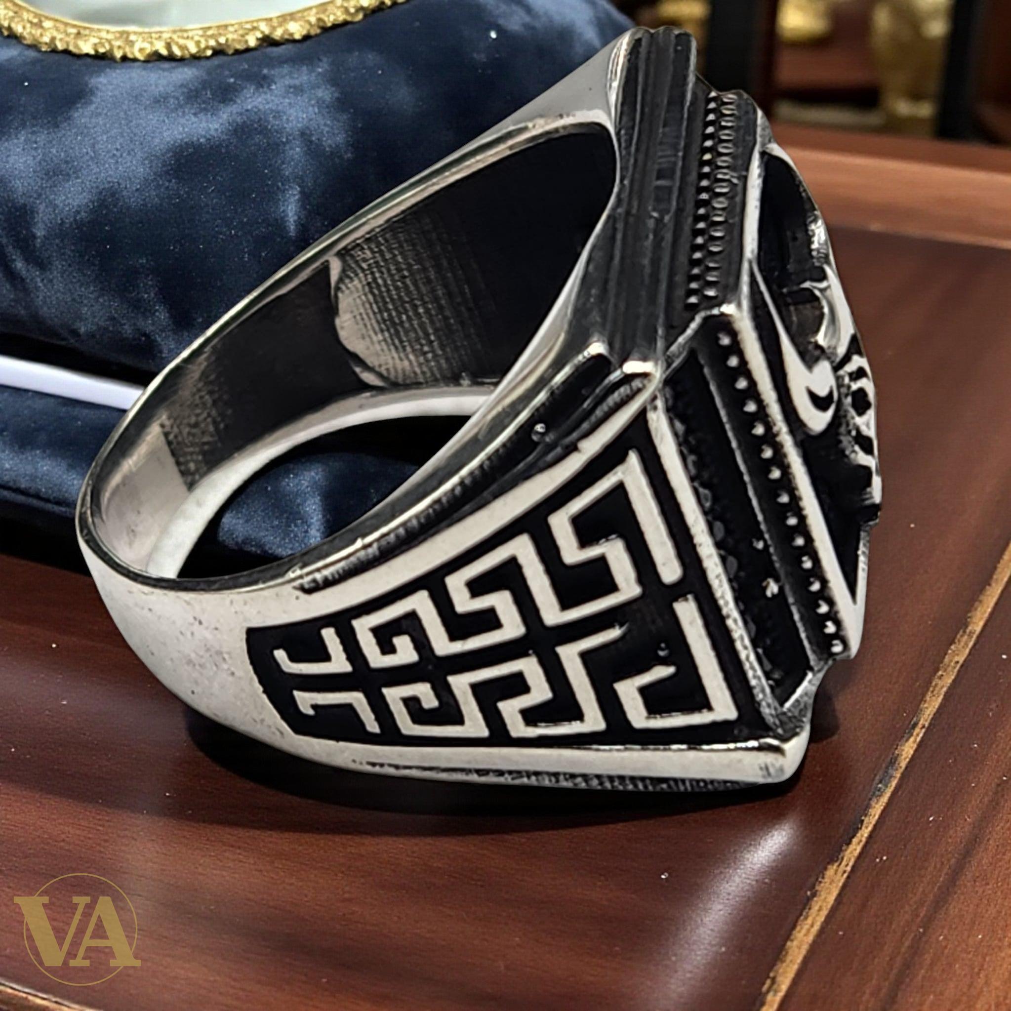 Bague Homme en Argent 925 & Onyx Noir – Tête de Taureau