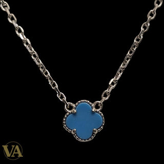 Collier Femme Turquoise Argent 925 — Pendentif Trèfle Pierre Naturelle