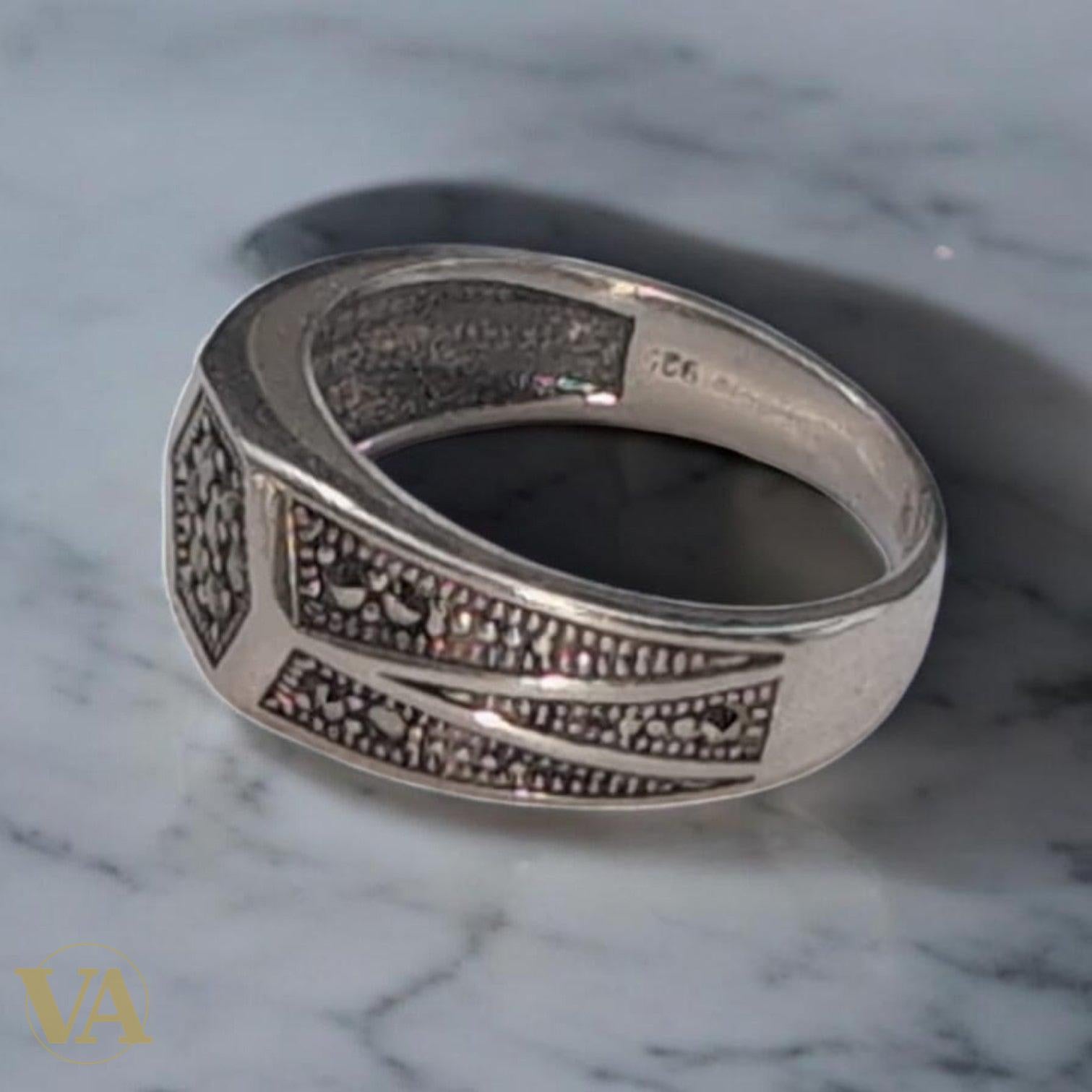 Bague Homme Argent 925 Marcassites – Motifs Géométriques