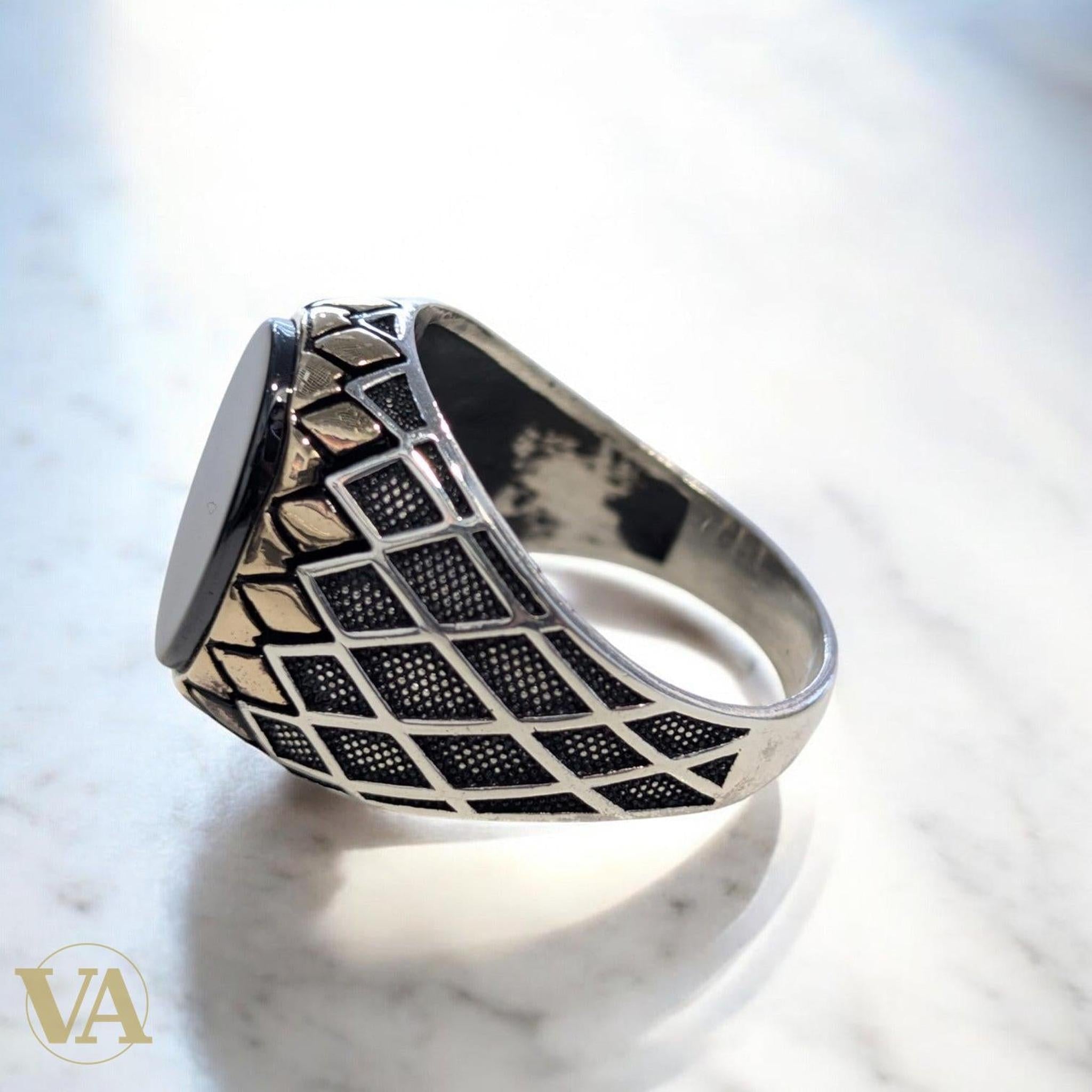 Bague homme argent 925 – Onyx noir & marcassite - Argent 925 - Vindicta