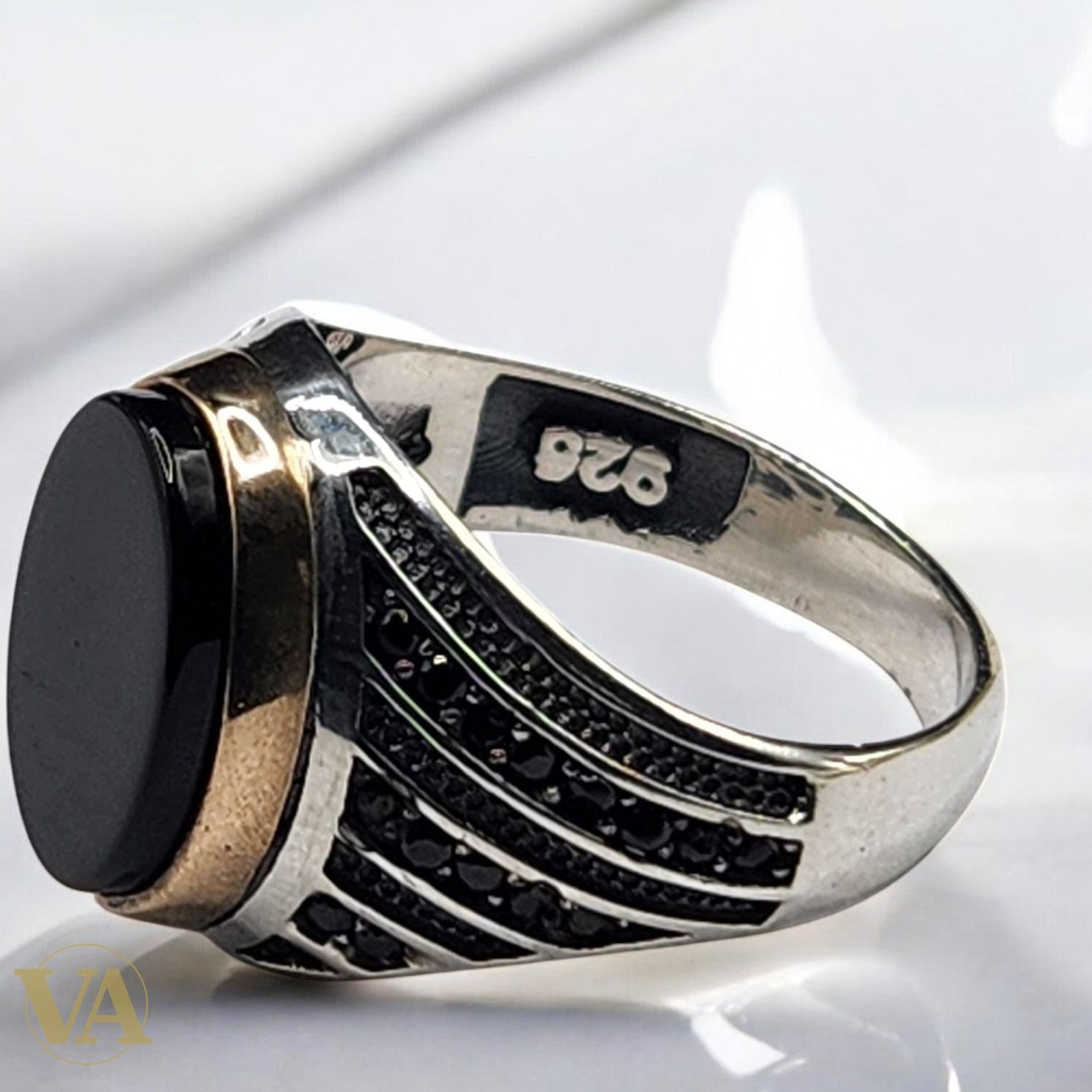 Bague homme argent 925 avec onyx noir