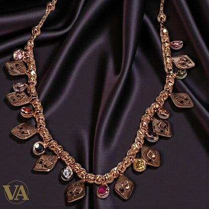 Collier Femme en argent 925 plaqué or rose – Pampilles multicolores