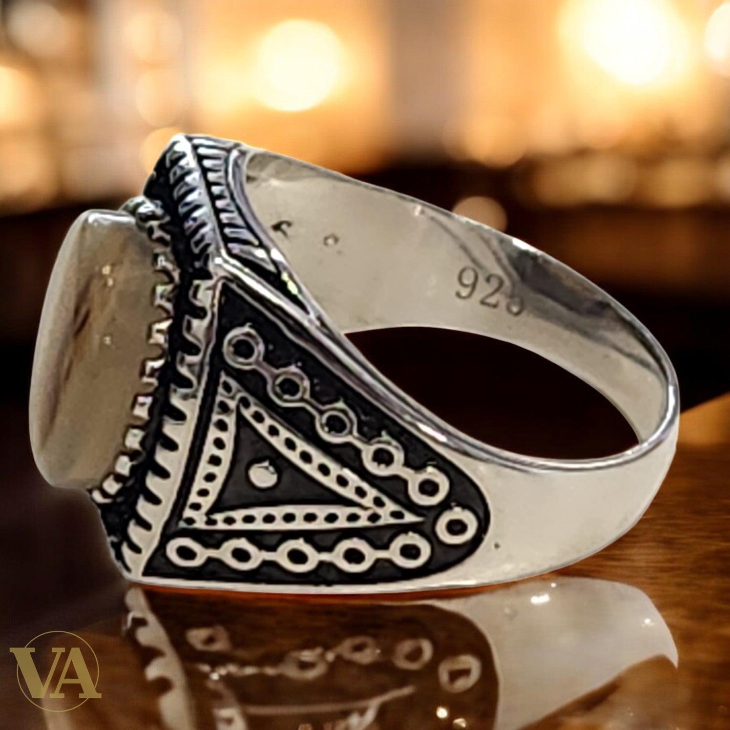 Bague homme argent 925 agate jaune cabochon