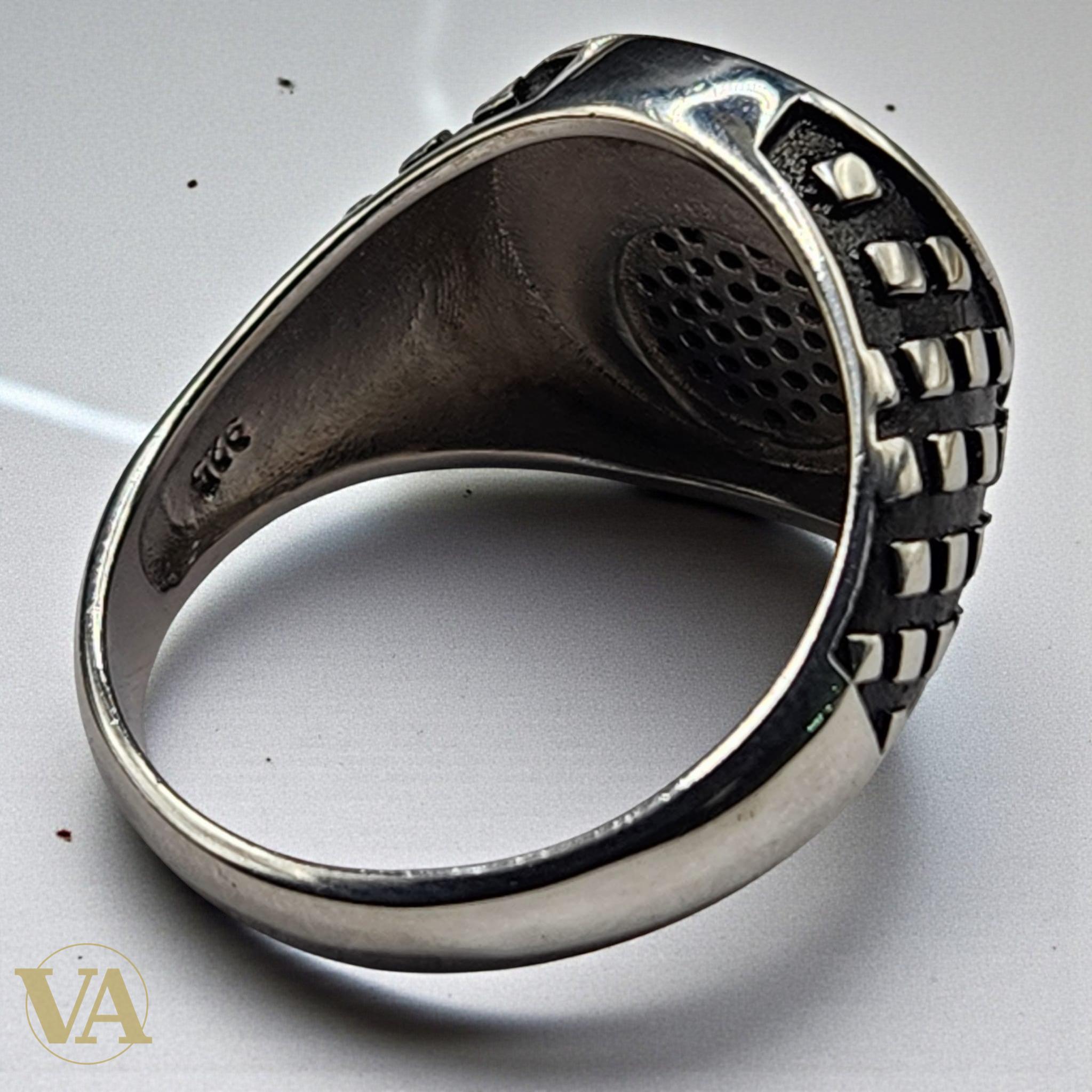 Bague Homme Argent 925 – Onyx noir circulaire & centre texturé