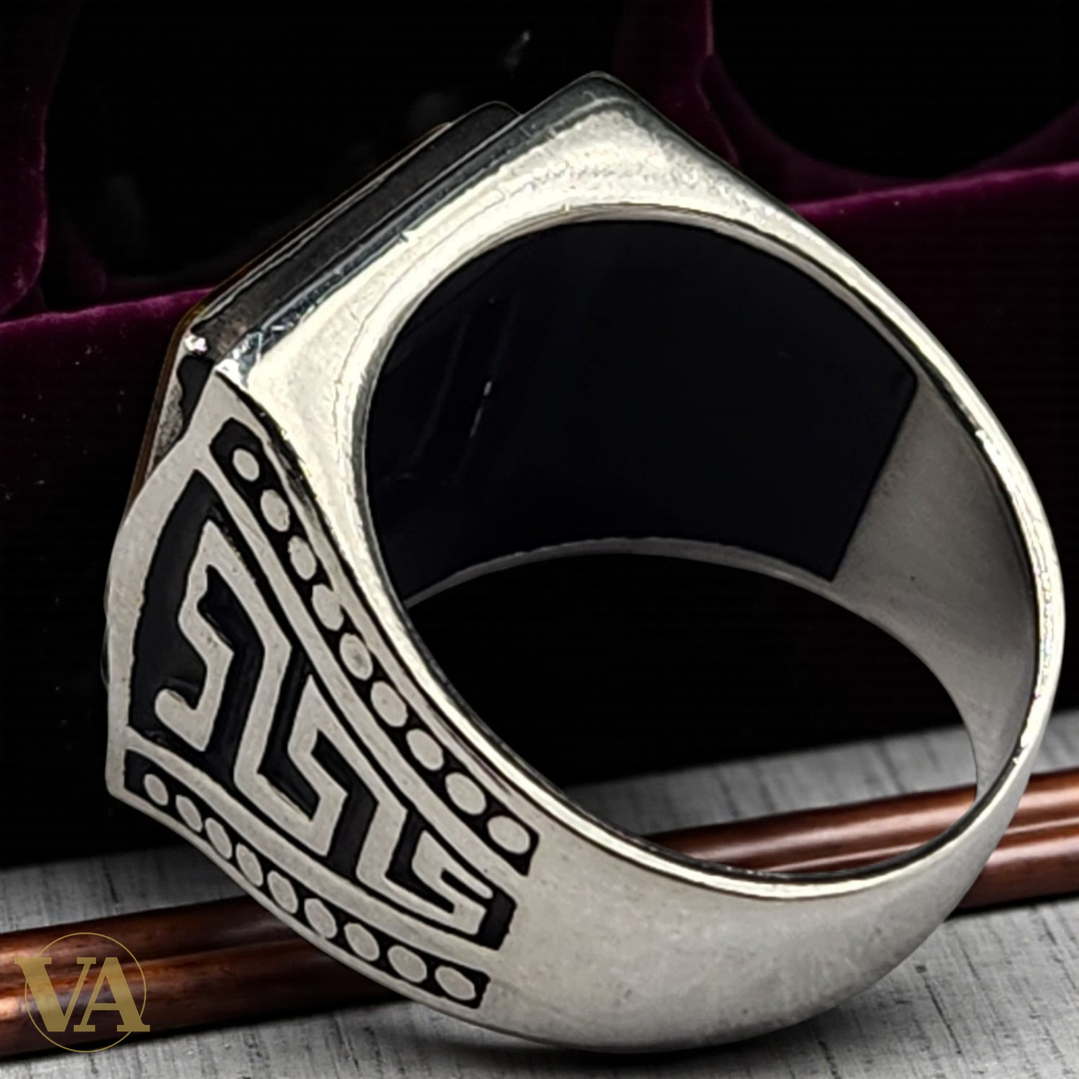 Bague Homme en Argent 925 & Œil de Tigre – Design Carré Imposant